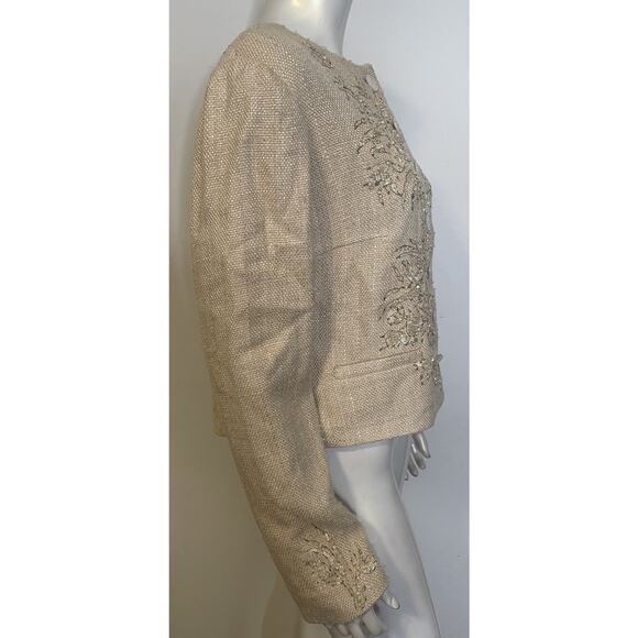 Ralph Lauren Purple Label Beige Silk Beaded Jacket 12 Button Front - Picture 5 of 15
